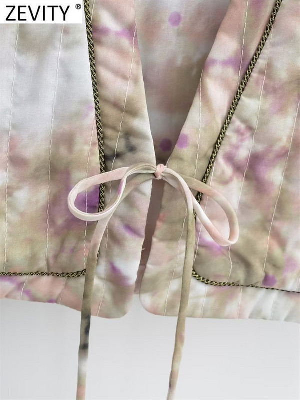 Zevity Γυναικεία Μόδα V λαιμόκοψη Βαφή φλοράλ στάμπα Βαμβακερό κοντό γιλέκο Μπουφάν γραφείο Γυναικείο αμάνικο δαντέλα γιλέκο Κομψά μπλουζάκια CT4770