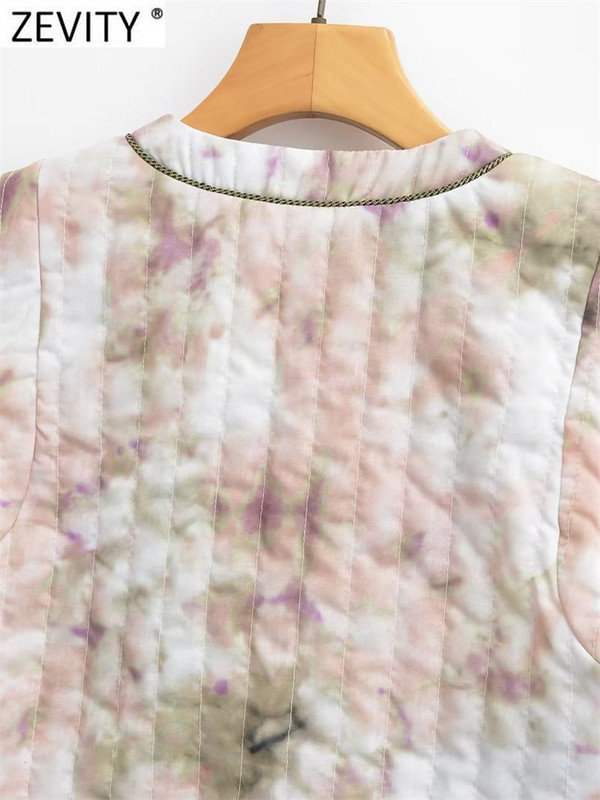 Zevity Γυναικεία Μόδα V λαιμόκοψη Βαφή φλοράλ στάμπα Βαμβακερό κοντό γιλέκο Μπουφάν γραφείο Γυναικείο αμάνικο δαντέλα γιλέκο Κομψά μπλουζάκια CT4770