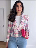 KLKXMYT TRAF Blazers Ženska jakna 2023. Modni skraćeni blejzer kaput od tvida dugih rukava s dvostrukim kopčanjem Novo u gornjoj odjeći