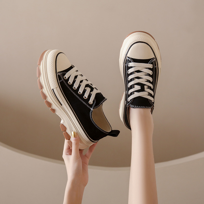 Γυναικεία παπούτσια 2023 Μόδα Μονόχρωμα Γυναικεία Βουλκανιζέ Παπούτσια Υπαίθρια Αθλητικά Παπούτσια Γυναικεία Lace Up Casual Sneakers πλατφόρμας