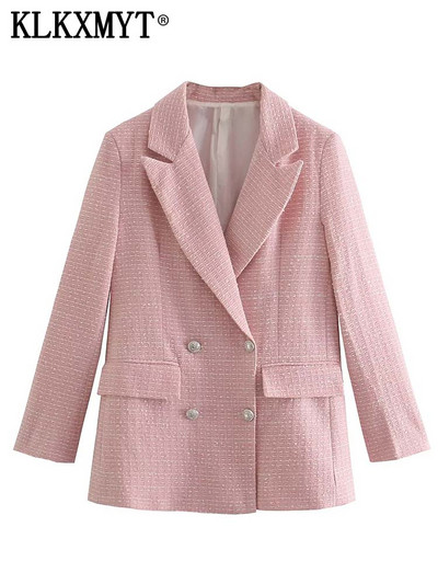 KLKXMYT TRAF Tweed Blazer Γυναικείο με διπλό στήθος Κομψό γυναικείο σακάκι γραφείου casual φθινοπωρινό μπουφάν Γυναικείο μακρυμάνικο μπουφάν