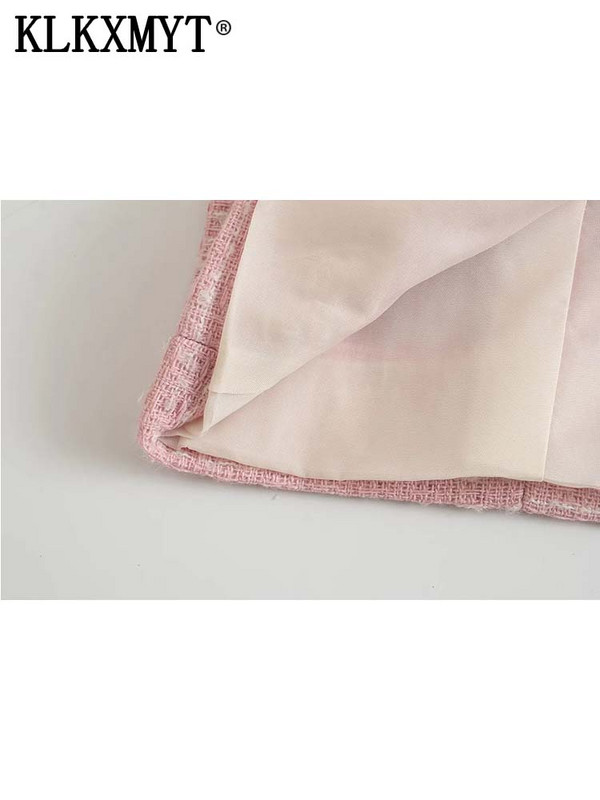 KLKXMYT TRAF Tweed Blazer Γυναικείο με διπλό στήθος Κομψό γυναικείο σακάκι γραφείου casual φθινοπωρινό μπουφάν Γυναικείο μακρυμάνικο μπουφάν