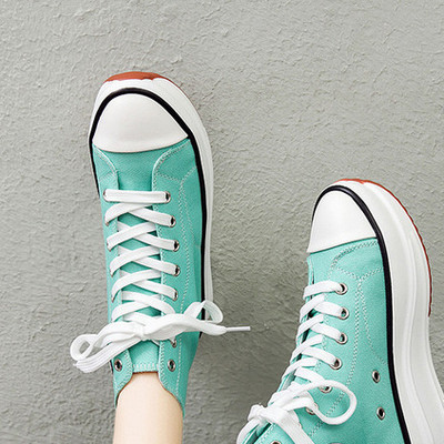 2022 Γυναικεία παπούτσια με κορδόνια με κορδόνια για κορίτσια με κορδόνια φθινοπώρου casual, λευκά παπούτσια καμβά Μόδας ψηλά τοπ Plus size παπούτσια για γυναίκες