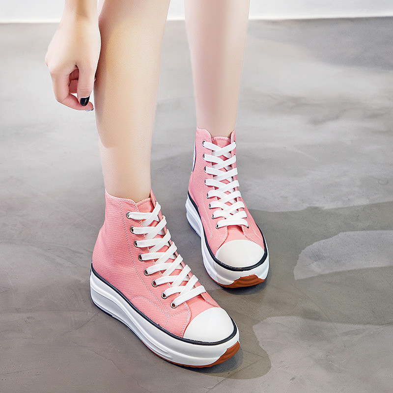 2022 Γυναικεία παπούτσια με κορδόνια με κορδόνια για κορίτσια με κορδόνια φθινοπώρου casual, λευκά παπούτσια καμβά Μόδας ψηλά τοπ Plus size παπούτσια για γυναίκες