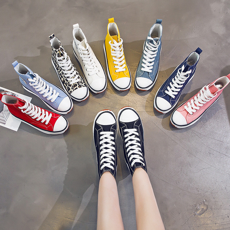 2022 Γυναικεία παπούτσια με κορδόνια με κορδόνια για κορίτσια με κορδόνια φθινοπώρου casual, λευκά παπούτσια καμβά Μόδας ψηλά τοπ Plus size παπούτσια για γυναίκες