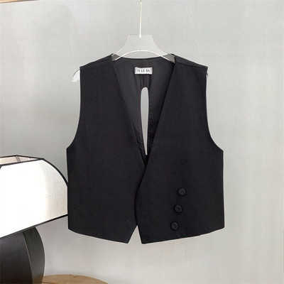 Γυναικείο γιλέκο με αγκράφα στη μέση με λαιμόκοψη αμάνικο γυναικείο τζάκετ 2023