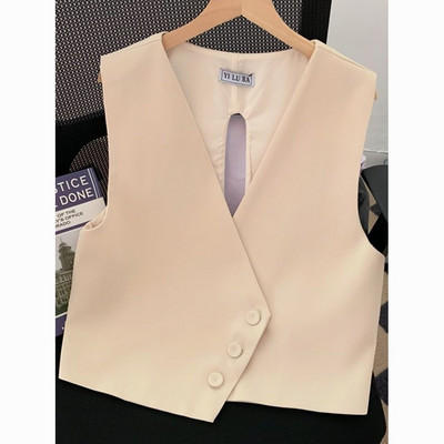 Γυναικείο γιλέκο με αγκράφα στη μέση με λαιμόκοψη αμάνικο γυναικείο τζάκετ 2023