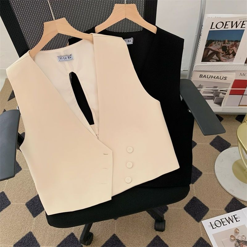 Γυναικείο γιλέκο με αγκράφα στη μέση με λαιμόκοψη αμάνικο γυναικείο τζάκετ 2023