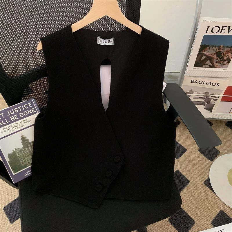 Γυναικείο γιλέκο με αγκράφα στη μέση με λαιμόκοψη αμάνικο γυναικείο τζάκετ 2023