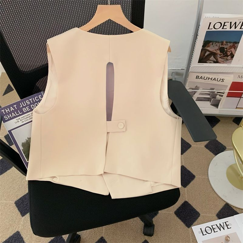 Γυναικείο γιλέκο με αγκράφα στη μέση με λαιμόκοψη αμάνικο γυναικείο τζάκετ 2023