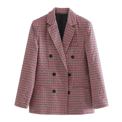 Klkxmyt Traf Blazer Γυναικείο 2023 Φθινοπωρινό Houndstooth Διπλό Μπλέιζερ Παλτό Vintage μακρυμάνικο Street Γυναικείο μπλουζάκι