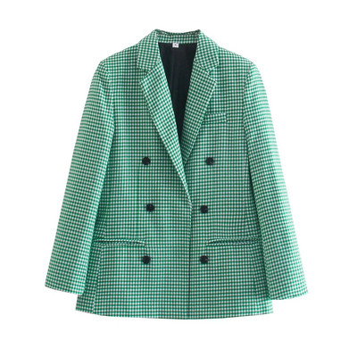 Klkxmyt Traf Blazer Γυναικείο 2023 Φθινοπωρινό Houndstooth Διπλό Μπλέιζερ Παλτό Vintage μακρυμάνικο Street Γυναικείο μπλουζάκι