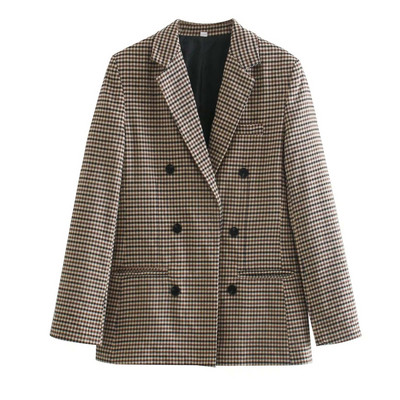 Klkxmyt Traf Blazer Γυναικείο 2023 Φθινοπωρινό Houndstooth Διπλό Μπλέιζερ Παλτό Vintage μακρυμάνικο Street Γυναικείο μπλουζάκι