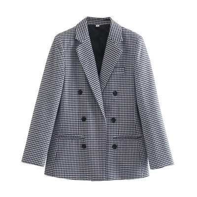 Klkxmyt Traf Blazer Γυναικείο 2023 Φθινοπωρινό Houndstooth Διπλό Μπλέιζερ Παλτό Vintage μακρυμάνικο Street Γυναικείο μπλουζάκι