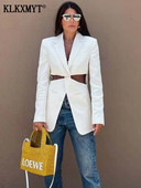 TRAF Off White Blazers Γυναικεία 2023 Fashion Hollow Κομψό μακρυμάνικο μπλέιζερ Γυναικείο μακρυμάνικο top Vintage φαρδύ σακάκι Streetwear