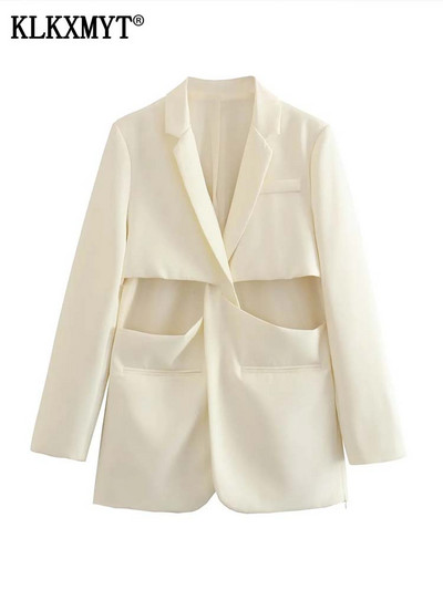TRAF Off White Blazers Γυναικεία 2023 Fashion Hollow Κομψό μακρυμάνικο μπλέιζερ Γυναικείο μακρυμάνικο top Vintage φαρδύ σακάκι Streetwear