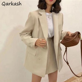 Blazers Women Double Breasted Solid Minimalist Loose Autumn Outwear Office Γυναικεία ιδιοσυγκρασία Basic All-match Cozy High Street Ins