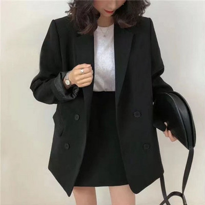 Blazers Women Double Breasted Solid Minimalist Loose Autumn Outwear Office Γυναικεία ιδιοσυγκρασία Basic All-match Cozy High Street Ins
