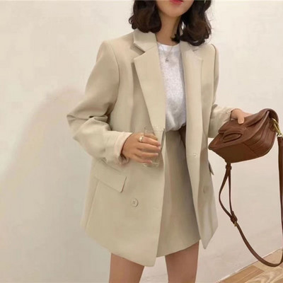 Blazers Women Double Breasted Solid Minimalist Loose Autumn Outwear Office Γυναικεία ιδιοσυγκρασία Basic All-match Cozy High Street Ins