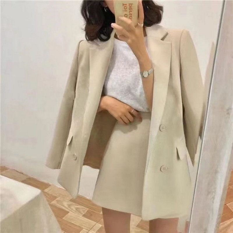 Blazers Women Double Breasted Solid Minimalist Loose Autumn Outwear Office Γυναικεία ιδιοσυγκρασία Basic All-match Cozy High Street Ins