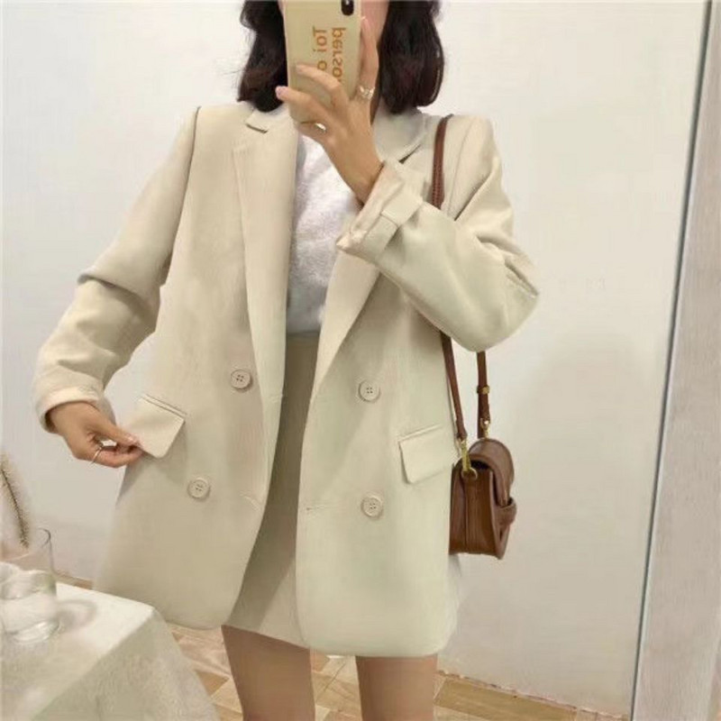 Blazers Women Double Breasted Solid Minimalist Loose Autumn Outwear Office Γυναικεία ιδιοσυγκρασία Basic All-match Cozy High Street Ins