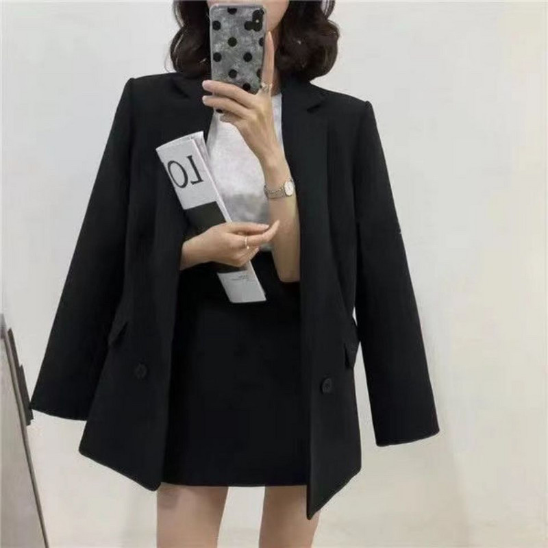 Blazers Women Double Breasted Solid Minimalist Loose Autumn Outwear Office Γυναικεία ιδιοσυγκρασία Basic All-match Cozy High Street Ins