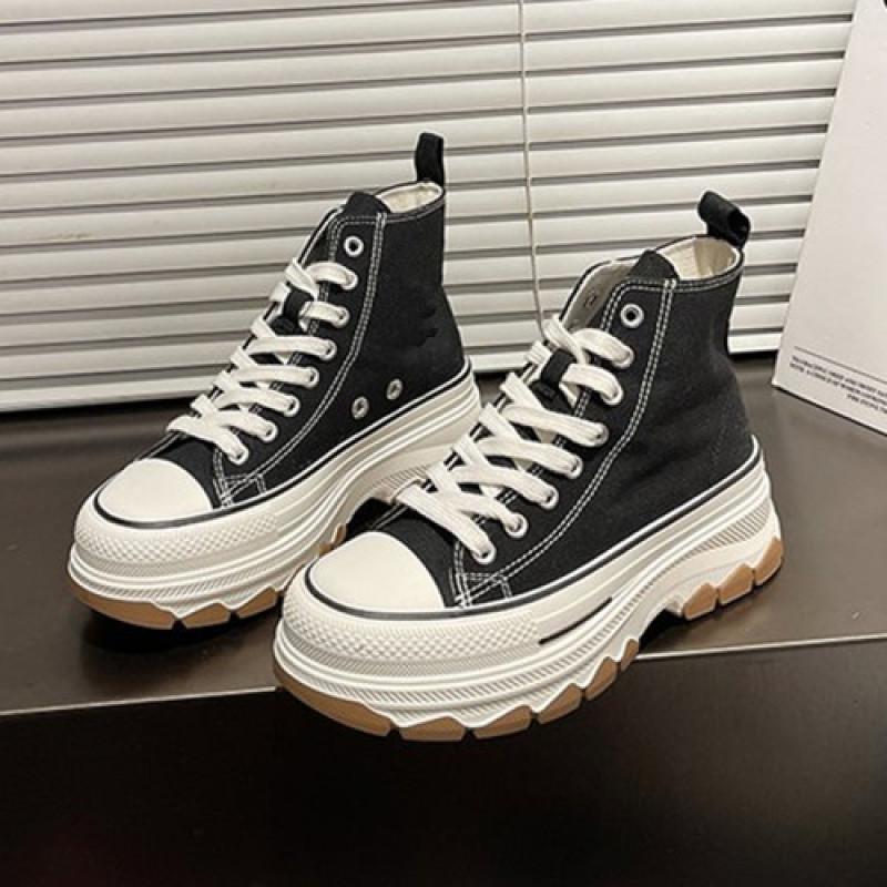 Γυναικεία παπούτσια καμβά ψηλά παπούτσια Vulcanize με κορδόνια casual αθλητικά παπούτσια με αυξανόμενο ύψος σε ύψος για κορίτσια Γυναικεία παπούτσια στον αστράγαλο AD-27