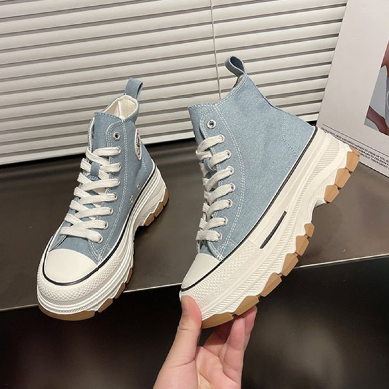 Γυναικεία παπούτσια καμβά ψηλά παπούτσια Vulcanize με κορδόνια casual αθλητικά παπούτσια με αυξανόμενο ύψος σε ύψος για κορίτσια Γυναικεία παπούτσια στον αστράγαλο AD-27