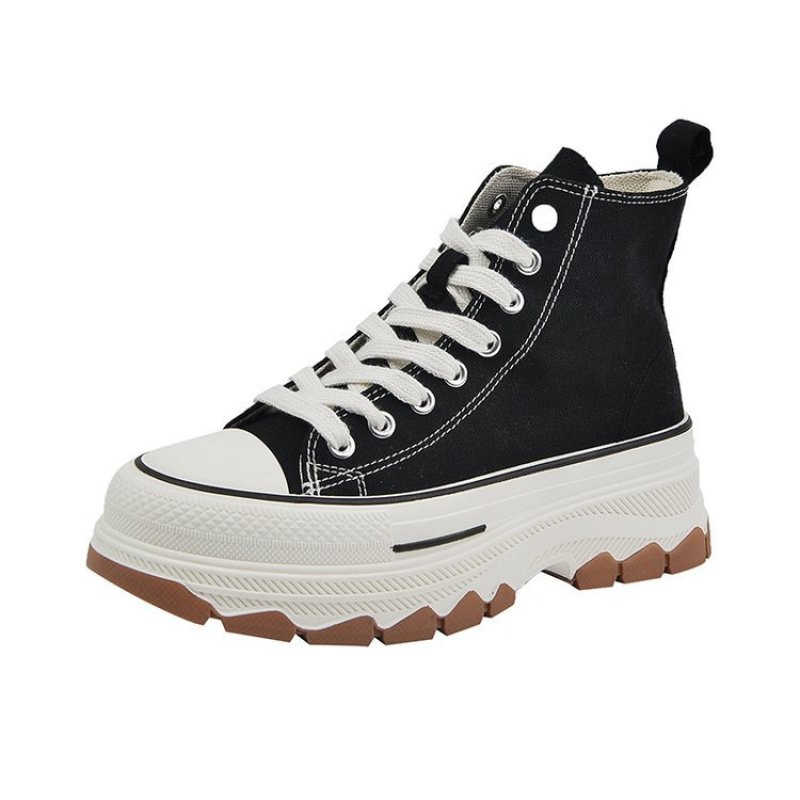 Γυναικεία παπούτσια καμβά ψηλά παπούτσια Vulcanize με κορδόνια casual αθλητικά παπούτσια με αυξανόμενο ύψος σε ύψος για κορίτσια Γυναικεία παπούτσια στον αστράγαλο AD-27