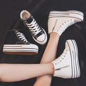 Νέα γυναικεία πάνινα παπούτσια με σφήνες τζιν Πλατφόρμα casual παπούτσια Μόδα Γυναικεία με φερμουάρ στο πλάι Βουλκανιζέ παπούτσι με χοντρό κάτω μέρος για πάνινα παπούτσια B1-81