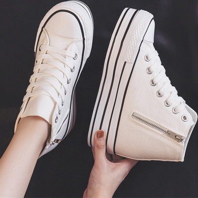 Νέα γυναικεία πάνινα παπούτσια με σφήνες τζιν Πλατφόρμα casual παπούτσια Μόδα Γυναικεία με φερμουάρ στο πλάι Βουλκανιζέ παπούτσι με χοντρό κάτω μέρος για πάνινα παπούτσια B1-81