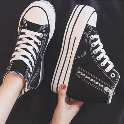 Νέα γυναικεία πάνινα παπούτσια με σφήνες τζιν Πλατφόρμα casual παπούτσια Μόδα Γυναικεία με φερμουάρ στο πλάι Βουλκανιζέ παπούτσι με χοντρό κάτω μέρος για πάνινα παπούτσια B1-81