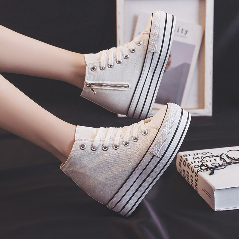 Νέα γυναικεία πάνινα παπούτσια με σφήνες τζιν Πλατφόρμα casual παπούτσια Μόδα Γυναικεία με φερμουάρ στο πλάι Βουλκανιζέ παπούτσι με χοντρό κάτω μέρος για πάνινα παπούτσια B1-81