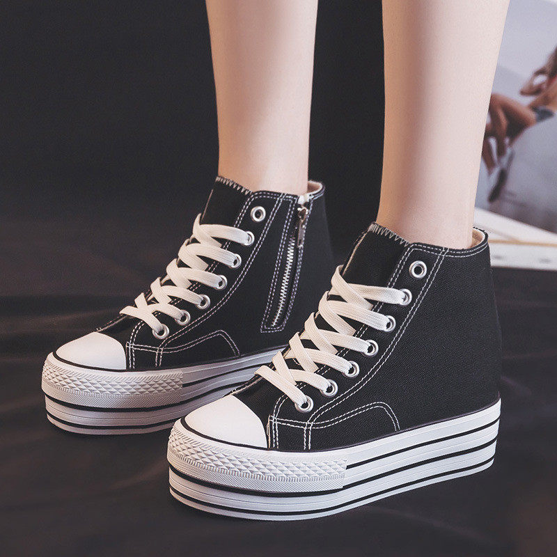 Νέα γυναικεία πάνινα παπούτσια με σφήνες τζιν Πλατφόρμα casual παπούτσια Μόδα Γυναικεία με φερμουάρ στο πλάι Βουλκανιζέ παπούτσι με χοντρό κάτω μέρος για πάνινα παπούτσια B1-81