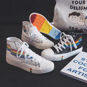 Visoke platnene cipele za žene Djevojke Studentske platnene cipele Ljeto 2021 Ins modne tenisice Bijele dugine Vulkan ženske cipele