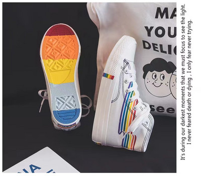 Visoke platnene cipele za žene Djevojke Studentske platnene cipele Ljeto 2021 Ins modne tenisice Bijele dugine Vulkan ženske cipele