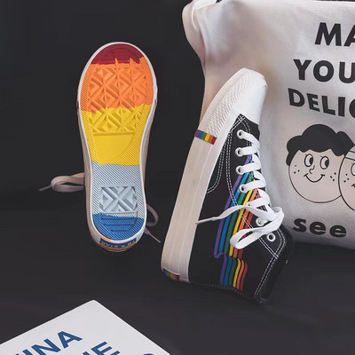 Visoke platnene cipele za žene Djevojke Studentske platnene cipele Ljeto 2021 Ins modne tenisice Bijele dugine Vulkan ženske cipele