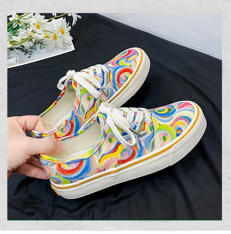 Γυναικεία παπούτσια σε καμβά 2023 Σχέδιο Rainbow Καμβά παπούτσια Γυναικεία με κορδόνια Casual παπούτσια Γυναικεία ίσια παπούτσια γκράφιτι Zapatos Mujer