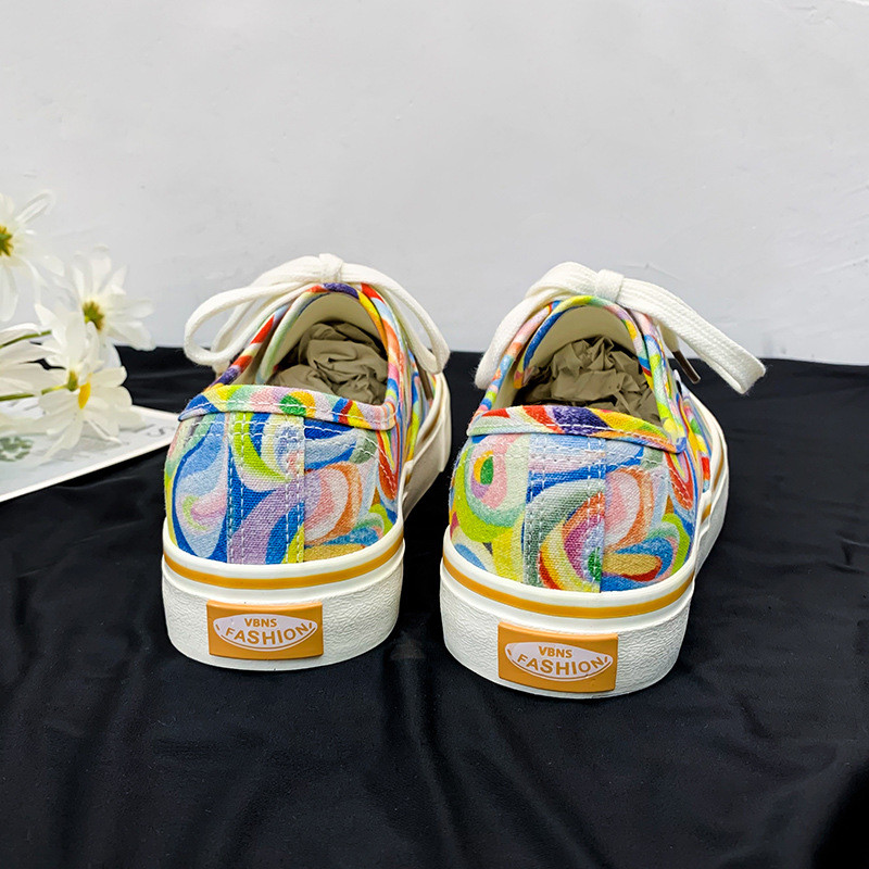 Γυναικεία παπούτσια σε καμβά 2023 Σχέδιο Rainbow Καμβά παπούτσια Γυναικεία με κορδόνια Casual παπούτσια Γυναικεία ίσια παπούτσια γκράφιτι Zapatos Mujer