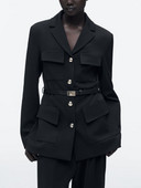 TRAF 2023 Ženska jednobojna jakna s remenom Uredska odjeća s proljetnim urezima Kaputi s jednorednim kopčanjem Chic Outwear