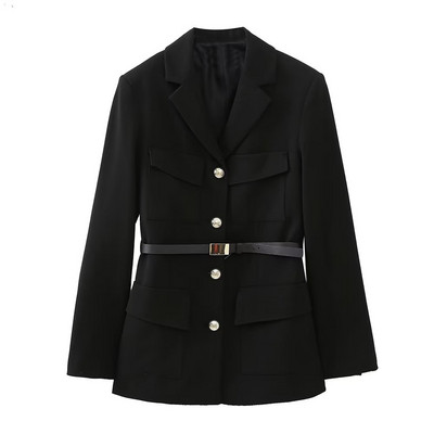 TRAF 2023 Ženska jednobojna jakna s remenom Uredska odjeća s proljetnim urezima Kaputi s jednorednim kopčanjem Chic Outwear