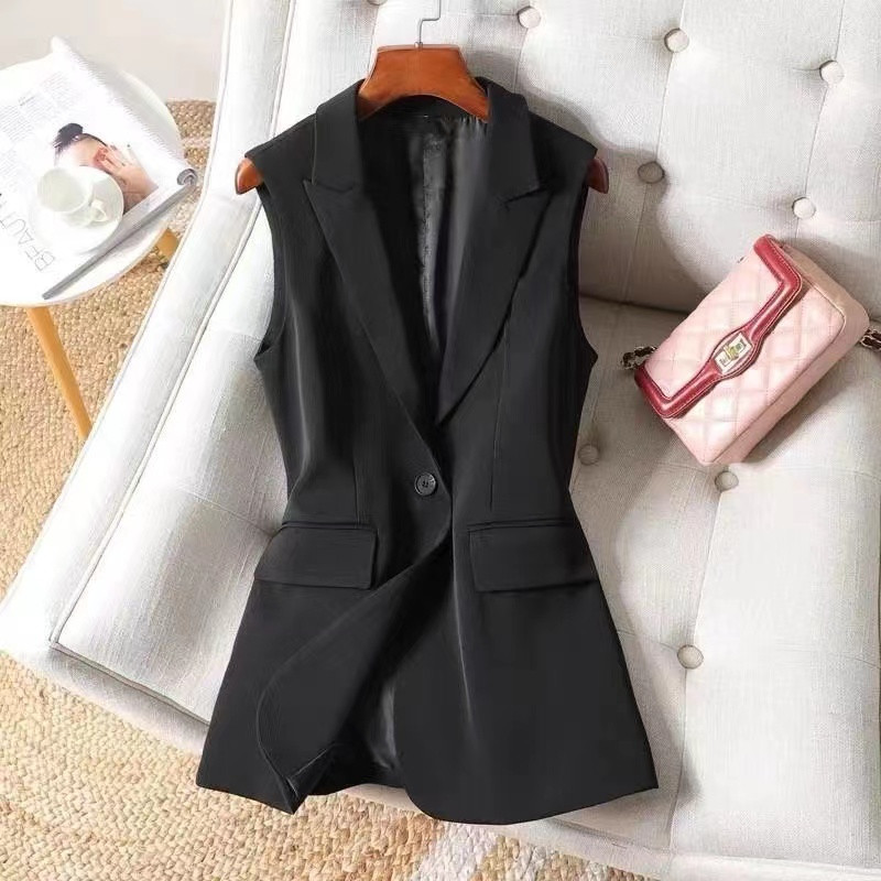 Naiste bleiservest kevadsügisene keskmise pikkusega ühe nööbiga varrukateta ülikond jakk Naiste massiivne ülerõivas vest, naiste vabaaja topid