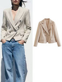 TRAF Απλό Γυναικείο παλτό μονόχρωμο ζιβάγκο 2023 Office Lady Κομψό μακρυμάνικο μπουφάν με διπλό στήθος Μόδα μπλούζες με εγκοπές