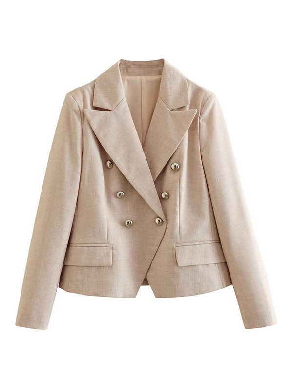 TRAF Απλό Γυναικείο παλτό μονόχρωμο ζιβάγκο 2023 Office Lady Κομψό μακρυμάνικο μπουφάν με διπλό στήθος Μόδα μπλούζες με εγκοπές