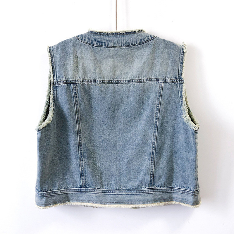 2023 Άνοιξη Καλοκαίρι Νέο vintage μπλε τζιν γιλέκο Γυναικείο Κοντό cawboy γιλέκο O λαιμό Αμάνικο γιλέκο Τζιν μπουφάν Γυναικείο
