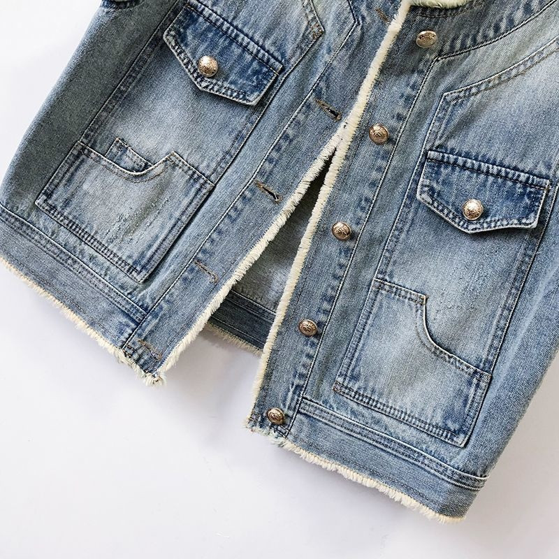 2023 Άνοιξη Καλοκαίρι Νέο vintage μπλε τζιν γιλέκο Γυναικείο Κοντό cawboy γιλέκο O λαιμό Αμάνικο γιλέκο Τζιν μπουφάν Γυναικείο