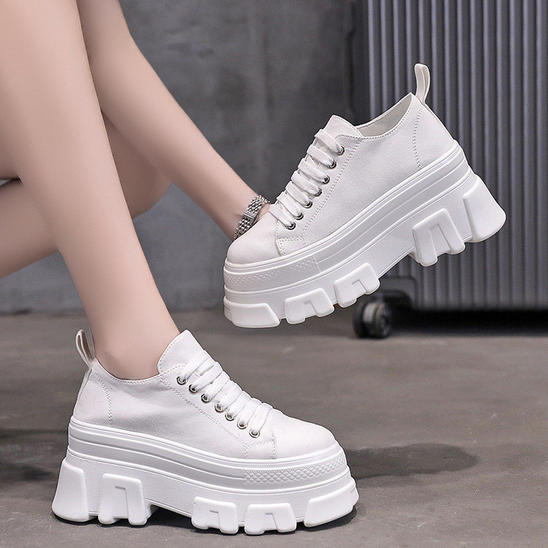 Λευκή πλατφόρμα Γυναικεία παπούτσια Vulcanize Ανελκυστήρας Καμβά Παπούτσια Zapatillas Mujer Αύξηση ύψους Παπούτσια Casual Sneakers Γυναικεία