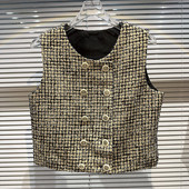 Jesen 2023., nova dvoredna metalna kopča, briljantna svilena jacquard elegantna jakna i jakna, prsluk za djevojke