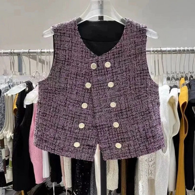 Jesen 2023., nova dvoredna metalna kopča, briljantna svilena jacquard elegantna jakna i jakna, prsluk za djevojke