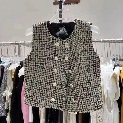 Jesen 2023., nova dvoredna metalna kopča, briljantna svilena jacquard elegantna jakna i jakna, prsluk za djevojke